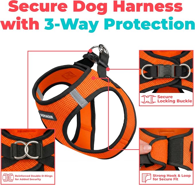 Voyager Step-in Air Dog Vest Harness - Orange/Black Trim, X-Small | 13 - 14.5" in Chest, Reflective Bands, All Weather Breathable Air Mesh, Cats Compatible, Lightweight, Fast Drying - Image 2