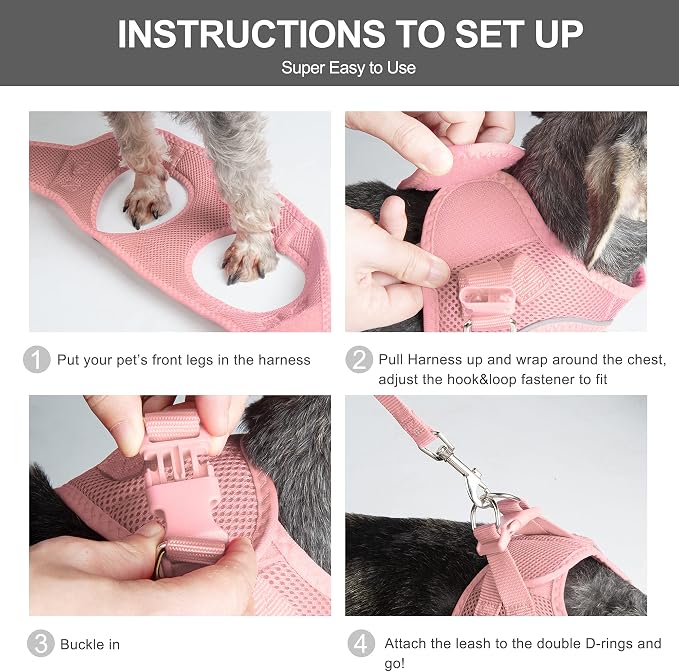 Fida Cat Harness and Leash Set for Walking Kitten and Puppy, Escape Proof Kitten Harness with Breathable Lightweight Soft Mesh, Adjustable Reflective Step-in Design. (XXXS, Pink) - Image 5