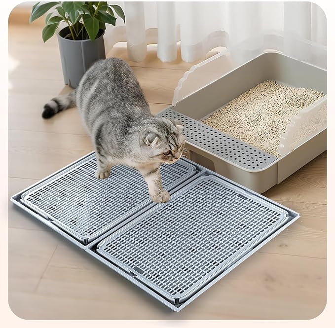 2Pack Cat Litter Box Step, Cat Litter Catcher, Expandable Interlock Litter Mat, Washable Easy Clean, Waterproof & Urine Proof, Grey - Image 7