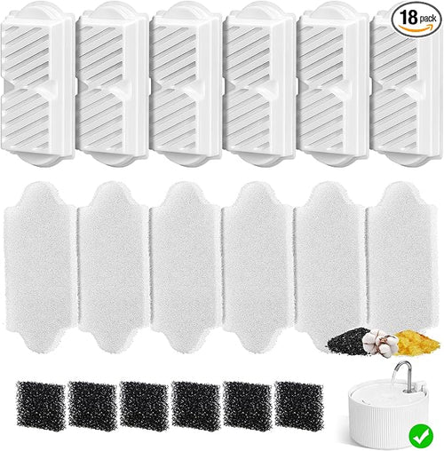 (18 Pack)6 Sets Ceramic Cat Water Fountain Replacement Filters, Pet Fountain Replacement Filters for 2.2L/74OZ by VinDox