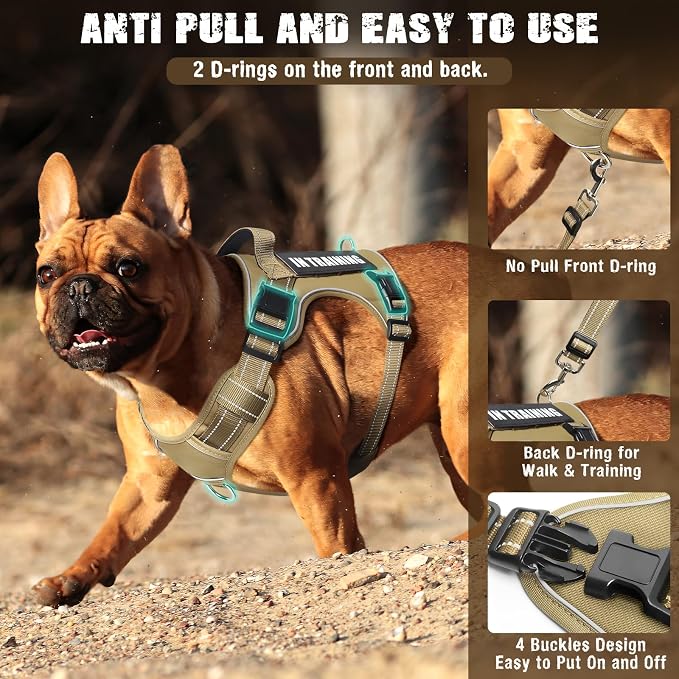 Tactical Dog Harness and Leash Set Small Sized Dog+10 Dog Patches | Adjustable No Pull Service Animal Dog Vest with Dog Seat Belt,Padded Handles,Reflective Easy Walk for Training Hiking Brown S - Image 3