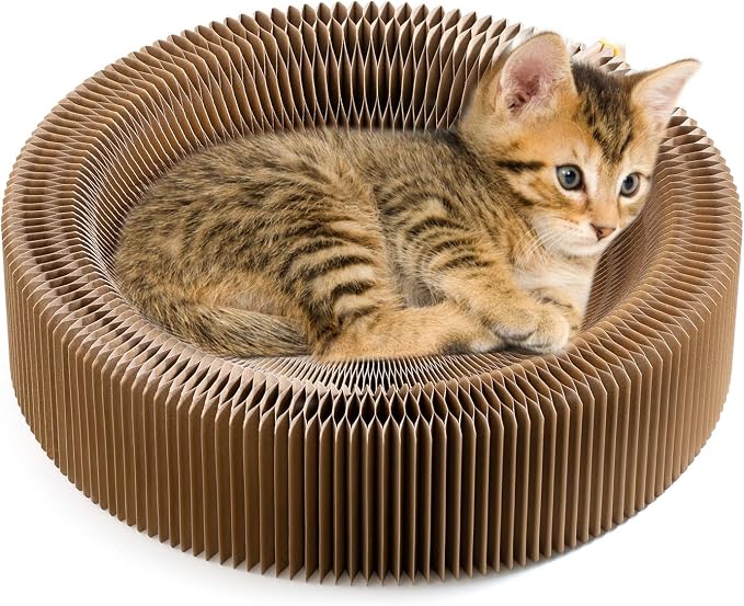 Collapsible Cat Scratcher Lounge Bed, Cardboard Cat Bed, Corrugated Pet Scratch Pad, Round Shape Cat Scratching Bed Nest for Indoor Big Large Kitty Kitten Cats by Koimsec