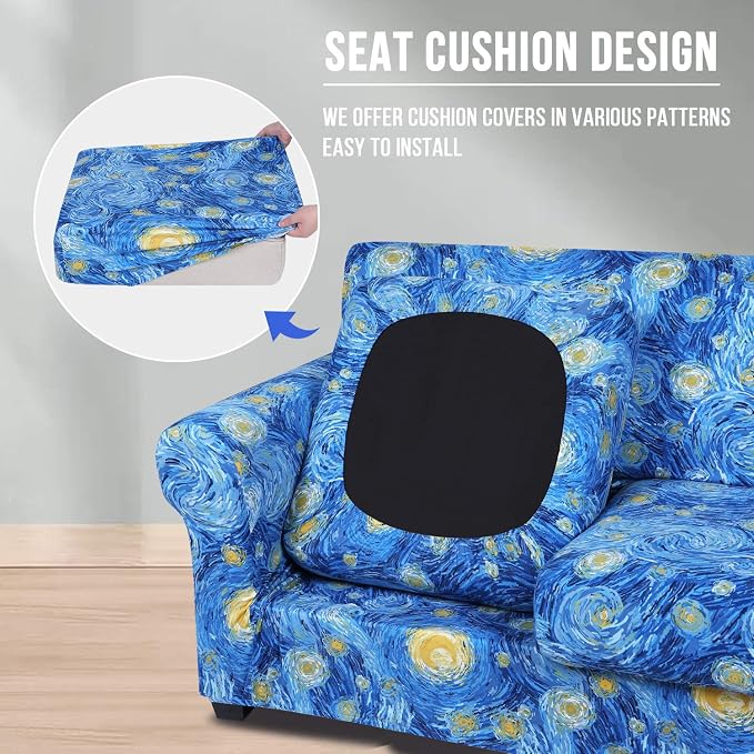 hyha Stretch Couch Covers, Sofa Cover for 3 Cushion Couch Pet Friendly | Floral Pattern, Printed, 4 Pieces, 3 Separate Cushion Sofa, Durable Anti-slip Washable Protector with Elastic Bottom for Dogs - Image 2