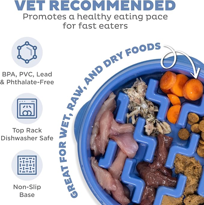 Outward Hound Fun Feeder Slo Bowl – Medium 2‑Cup Capacity, Slow Feeding, Small to Medium Dogs & Cats, Non-Slip, Blue, Notch Pattern | Slows Fast Eaters, Can Aid Digestion, Holds 2 Cups Dry or Wet Food, Non-Slip, Easy Clean, No BPA, Small to Medium Dogs... - Image 3