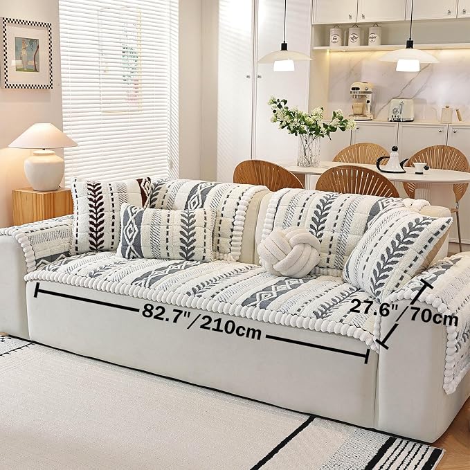 Couch Cover for Dogs, Washable Non-Slip Boho Geometric Pet Sofa Protector, Soft Sofa Slipcovers Cushion Protector for Dogs and Cats. (Light Gray, 27.6" x 82.7" x 1.5") - Image 3