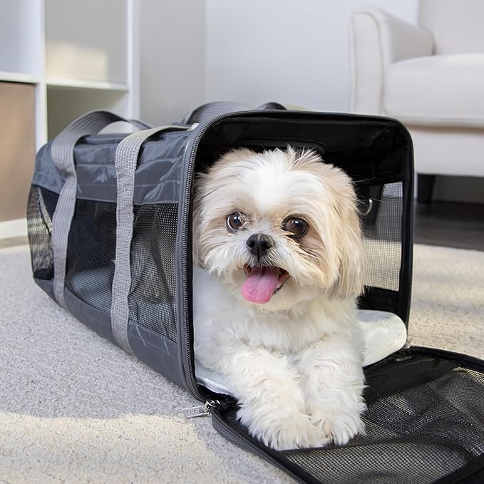 Sherpa Pet Carrier Airline Approved with Spring Wire Frame - Cat Carrier and Dog Carriers for Airline Travel and Vet Visits, Mesh Ventilation, Locking Zippers - Charcoal Grey, Large - Image 5