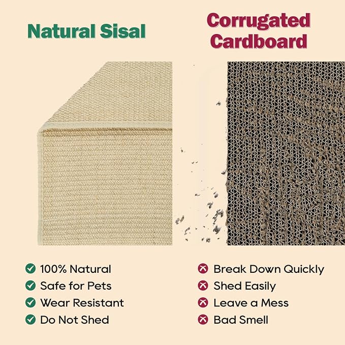 Zakkart L-Shaped Sisal Cat Scratcher, 24.8'' Tall Convertible 70° Vertical Scratching Pad & 20° Ramp Scratcher, Natural Sisal Mat, Solid Wood Frame, Helps Protect Furniture, Easy Assembly (Dark) - Image 4