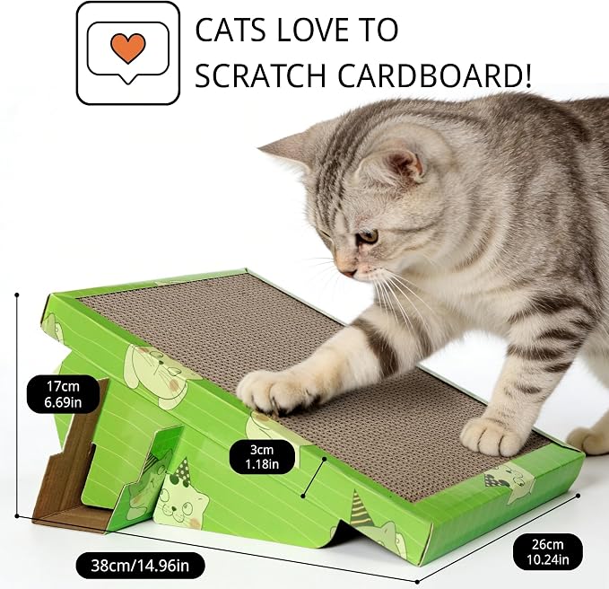 3 Pack Cardboard Cat Scratcher with Box,Reversible Slope Scratch Pad | 3 Reversible Cardboard Scratch Pads and 1 Slope Cat Scratcher with Box for Scratching,Stretching and Resting Indoors - Image 3