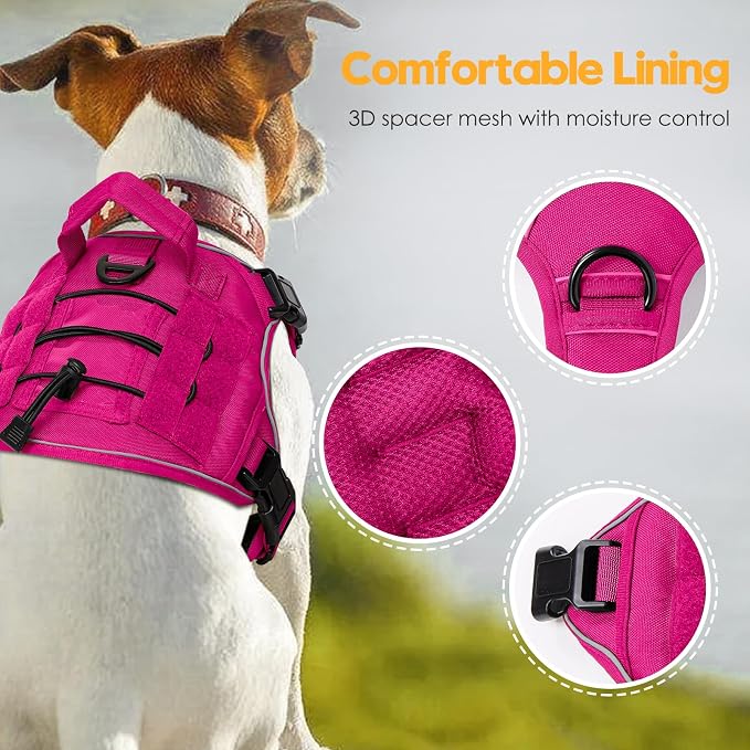 Heavy-Duty Tactical Dog Harness for Large Dogs, No Pull Adjustable Reflective Pet Vest with Molle System, K9 Military-Grade Control for Service Training, Outdoor & 10+ Breeds, Hot Pink, Medium - Image 2