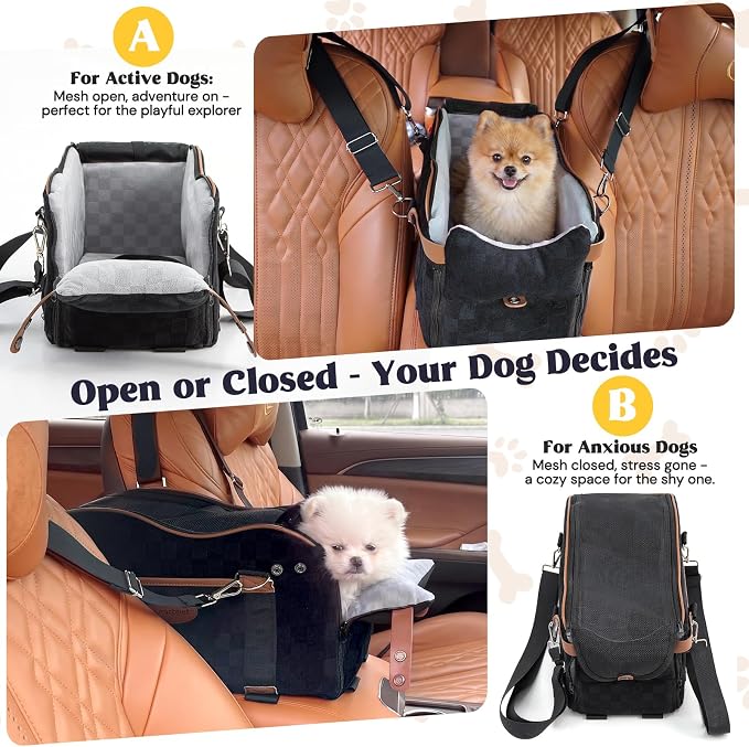 Woochpet Center Puppy Car Seat,Console Dog Booster for Traveling,Under 10LB | Small Dog Car Seat,Hand-held,Crossbody,Protective Top Mesh,Cushioning Cozy - Image 5