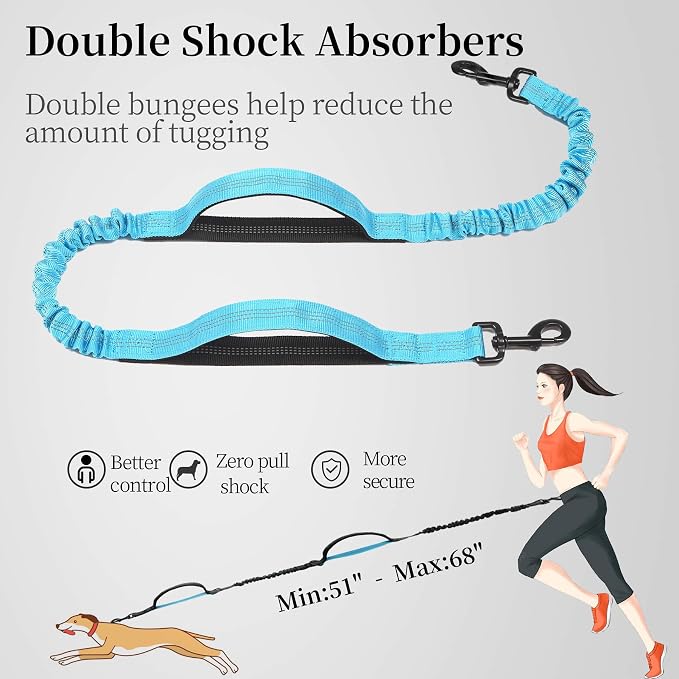 Hands Free Dog Leash with Zipper Pouch, Medium, 8-25 lbs, Blue | Waist Leash, Dual Padded Handles, Shock-Absorbing Bungee, Adjustable Waist Belt, Walking and Running - Image 5