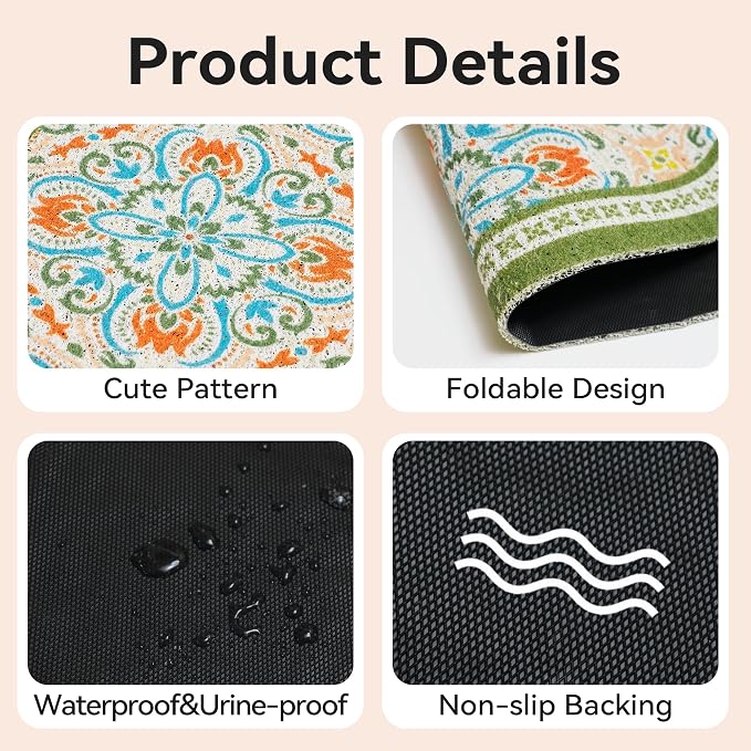 Cat Litter Mat, 33"x22" High Density PVC Litter Trapping Mat, Non-Slip, Waterproof & Urine-Proof Litters Catcher Mats, Keep Floor Clean, Soft on Kitten Paws, Cat Essentials Bean Green - Image 3