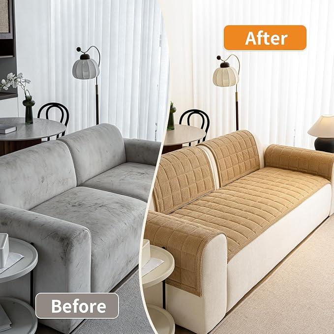 Couch Covers for Dogs, Non Slip Washable Pet Couch Covers for Sofa | 27.6”x70.9” Light Brown Soft Velvet Sofa Covers for 2-3 Cushion Couch, Couch Protect Against Pet Hair, Scratches & Stains - Image 5