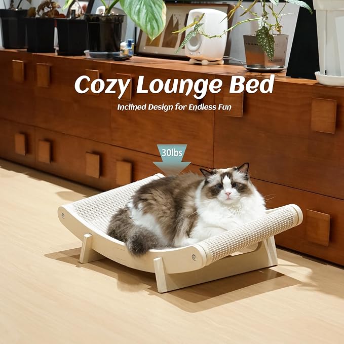 PETKARAY Inclined Sisal Cat Scratcher Bed, Curved Wooden Cat Hammock Chair, Large Scratch Pad for Indoor Cats, Cozy Cat Furniture Lounge - Image 5