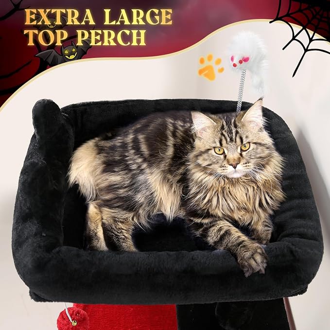 Globlazer Gothic Cat Tree Tower for Indoor Cats, 50-inch Goth Adult Cat Tree House for Large Adult Cats with Steps, Scratching Post, 2 Cat Caves, Dangling Toys, FC50, Blood-Goth - Image 3