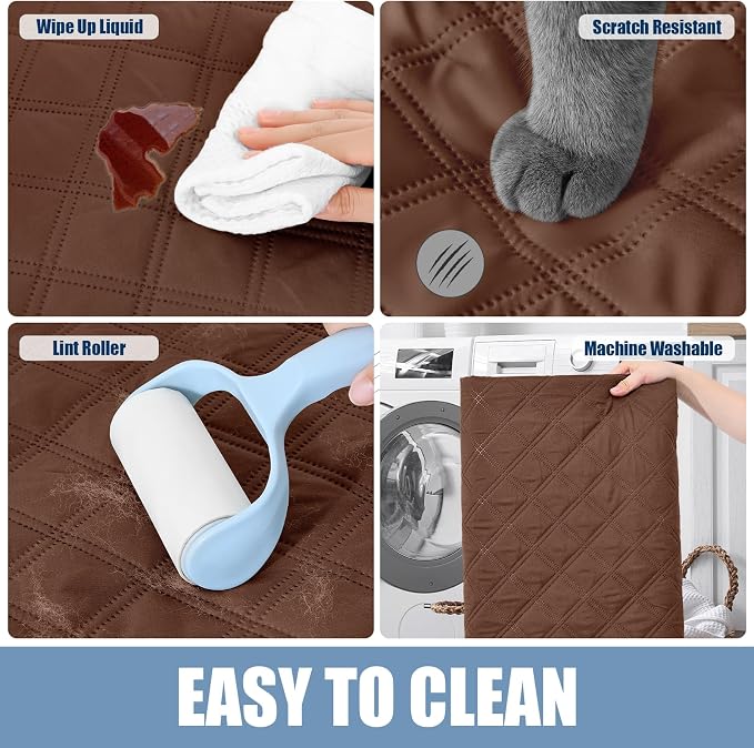 Smiry Waterproof Reversible Pet Couch Covers for Dogs | Pet Friendly, Soft Fabric, Washable Sofa Furniture Protector for Dogs Cat Kids, Checkered (30"x70", Brown/Brown) - Image 5