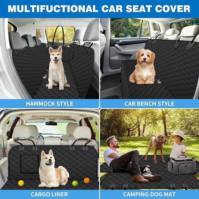WoofKnows(54" W x 56" L, Black Scratch Prevention Dog Car Seat Cover for Back Seat Waterproof Dog Hammock for Car with Mesh Window Durable - Image 6