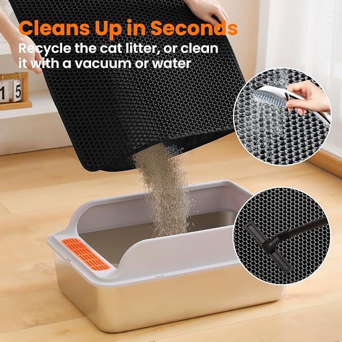 Small Cat Litter Mat, Double Layer Honeycomb Litter Box Mat | 20x14”, Reduces Litter Tracking, Waterproof, Non-Slip, Soft on Paws, Scratch Resistant, Easy to Clean, Black - Image 5
