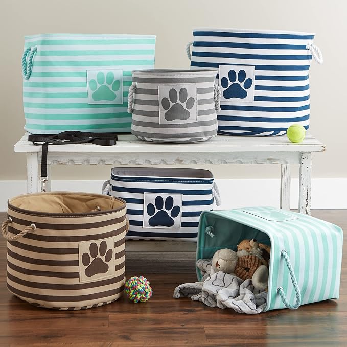 Bone Dry Pet Storage Collection Striped Paw Patch Bin, Small Rectangle, Navy - Image 7