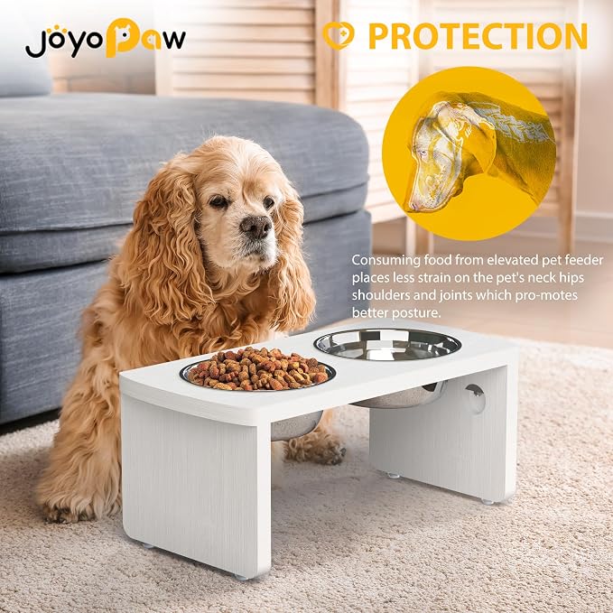 Elevated Dog Bowls, Waterproof Raised Dog Bowl for Medium Dogs, HIPS Poly Lumber Stand with 2 Stainless Steel Bowls, Indoor & Outdoor Use (7'' Tall-40 oz Bowl, White) - Image 3