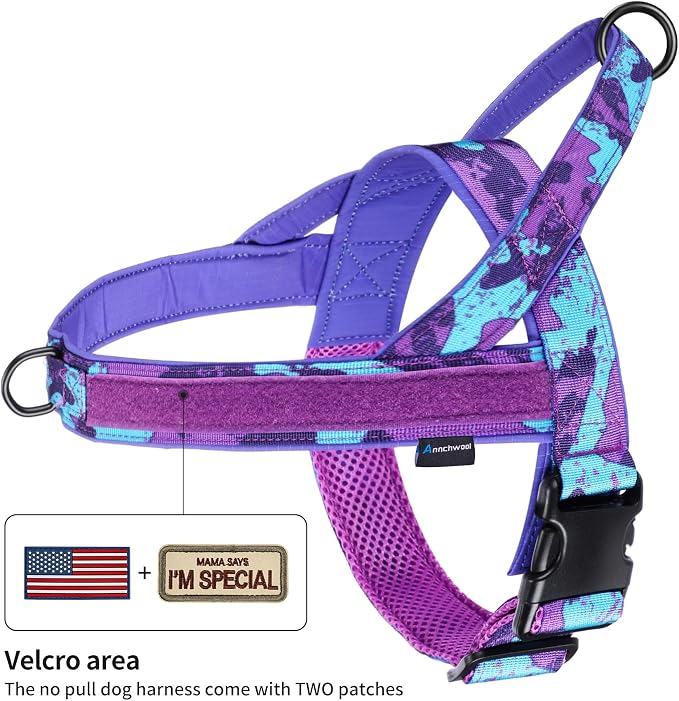 Annchwool No Pull Dog Harness with Soft Padded Handle,Escape Proof and Quick Fit to Adjust Dog Harness,Easy for Training Walking for Small & Medium and Large Dogs(Camo Purple,M) - Image 2