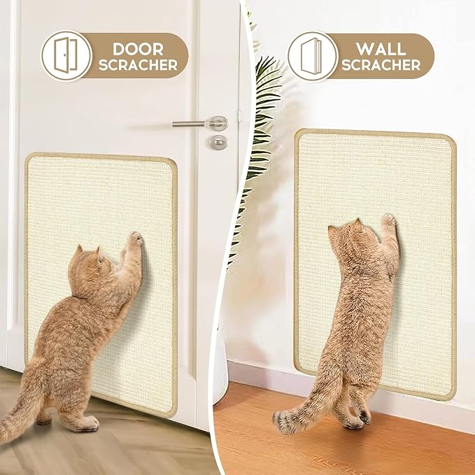 Graciadeco White Cat Scratching Mat Sisal, 2 Packs Sisal Fabric Large Cat Scratching Pad for Indoor Cats with Adhesive Hook Loop Tape, Wall Scratchers for Indoor Cats 23.6" x 15.7" - Image 6
