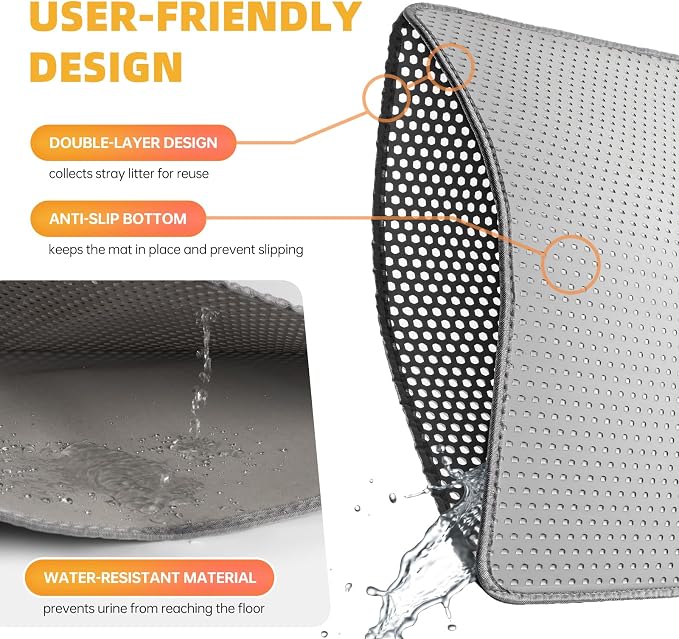 Cat Litter Mat 24x35 Inches, Honeycomb Double Layer Litter Trapping Mat, Waterproof Leakproof Urine Proof Cat Litter Box Mat for Cat Litter Box Area, Floor, Kitty Litter Rug - Image 6