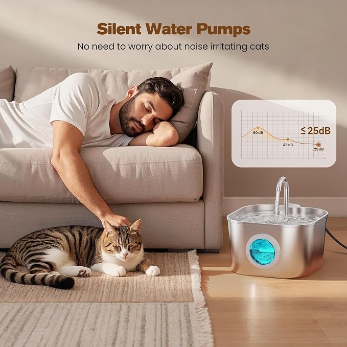 Stainless Steel Cat Water Fountain: 108oz/3.2L Pet Water Fountains Cat Watering Fountain Indoor Automatic Waterer Dispenser for Drinking Small Dogs Water Bowl Metal Kitty Faucet Watering Supplies - Image 6