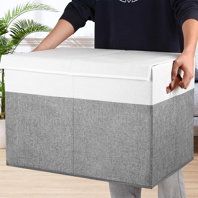 Large Toy Storage Box with Lid, Toy Chest Bin Boxes Basket with Dividers | Sturdy Toy Organizer Bin for Kids, Boys, Girls, Nursery, Living Room, Bedroom, Playroom 26"x17" x17" (Grey and White) - Image 5
