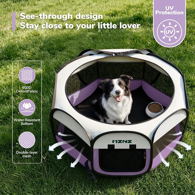 Dog Cat Small Animal Puppy Playpen Crate, Large, Purple | Portable Pop Up Pet Cage Enclosure Tent Kennel Indoor Outdoor with Carrying Case, No Assembly, Camping Use - Image 6
