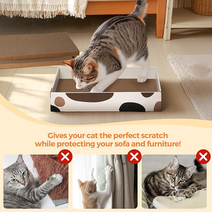 ComSaf Cat Scratcher Box 17 x 10 in, 3 Reversible Cardboard Pads for Cats | Cat Scratching Bed, Three Scratch Boards, Corrugated Cardboard, Furniture Protection, Indoor Floor Use, Claw Care - Image 6