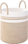 Laundry Hamper for Organizing, 52L Large Laundry Baskets, Cotton Rope Woven Blanket Basket, Collapsible Laundry Hamper for Living Room, Nursery, 15"×18", Jute by Degeyoyo