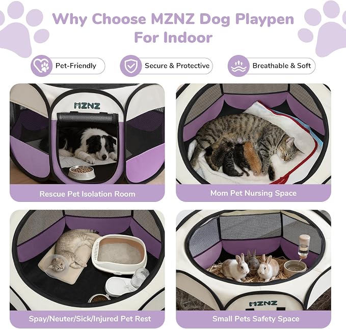 Dog Cat Small Animal Puppy Playpen Crate, Large, Purple | Portable Pop Up Pet Cage Enclosure Tent Kennel Indoor Outdoor with Carrying Case, No Assembly, Camping Use - Image 3