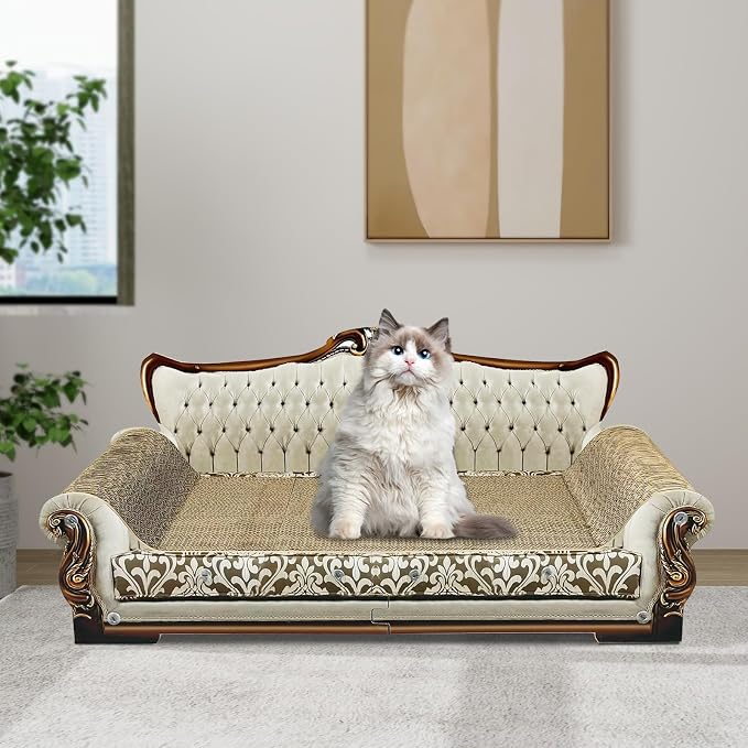 Luxury Cardboard Cat Scratcher Sofa Bed, Couch Shaped Scratching Board, Scratch Lounge with Catnip, Scratcher for Indoor Cats Large Grey - Image 8