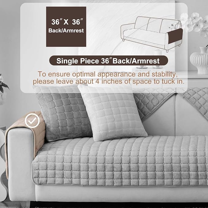 Velvet Washable Couch Cover for Pets Dogs, Non Slip Sectional Sofa Covers for 3 Cushion Couch Sofa L Sharped Sofa Slipcovers, Furniture Protector (1 PCS 36"x36",Khaki) - Image 2