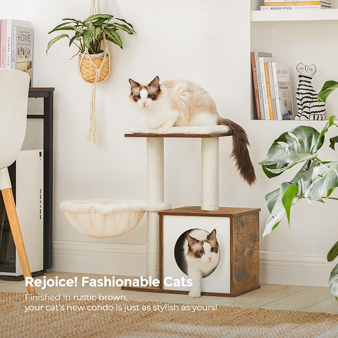 FEANDREA Small Cat Tree for Kittens, Modern Cat Tower for Indoor Cats, Cat Condo with Scratching Posts, Removable Washable Cushions, Rustic Brown UPCT122X01 | Modern Cat Tower for Indoor Cats, Removable Washable Cushions, Rustic Brown, CAEN Collection ... - Image 7