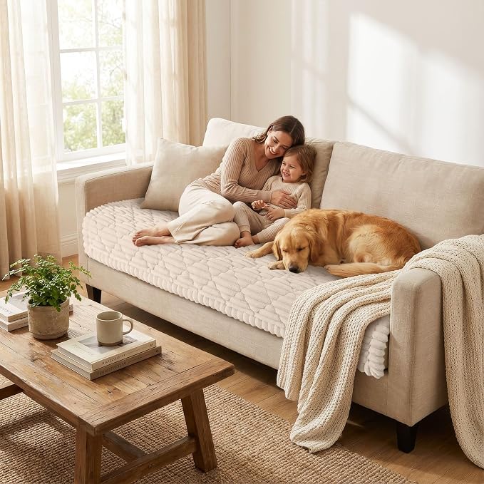 Smiry Couch Cover for Dogs Washable, Non Slip Fuzzy Pet Sofa Protector | Soft Thick Furniture Cover for Sofa, Loveseat and Sectional, Scratch & Pet Hair Resistant (Apricot, 35.4" x 82.7") - Image 2