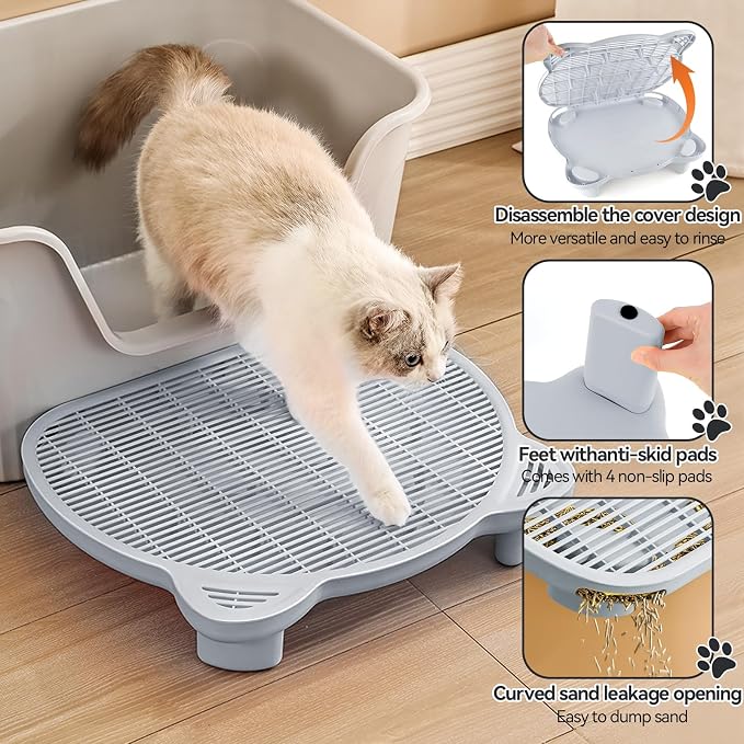 Litter Box Step Adjustable Cat Step with Filter Function, Light Grey | Elevated Double Layer Litter Box Ramp for Kitten & Old Cats, Easy Cleaning Litter Box Step Stool for Automatic Cat Litter Box - Image 2