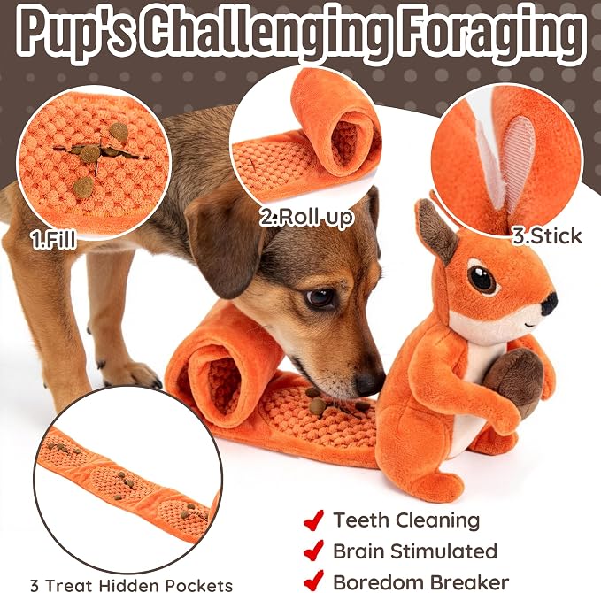 LECHONG 2-Pack Plush Squeaky Dog Toys, 23-Inch Snuffle Puzzle Tug of War Toy with Roll-Up Treat-Hiding Crinkle Tail, Enrichment Toys for Small & Medium Dogs to Relieve Boredom & Mental Stimulation - Image 2