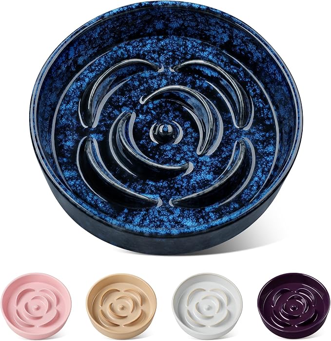 vancasso Slow Feeder Dog Bowl, 0.6 Cup Ceramic Puzzle Dish for Small Breeds | Maze Dog Food Bowl for Fast Eaters, Slow Feeding Design for Small Dogs and Cats, Promotes Healthy Eating Habits, Blue by vancasso