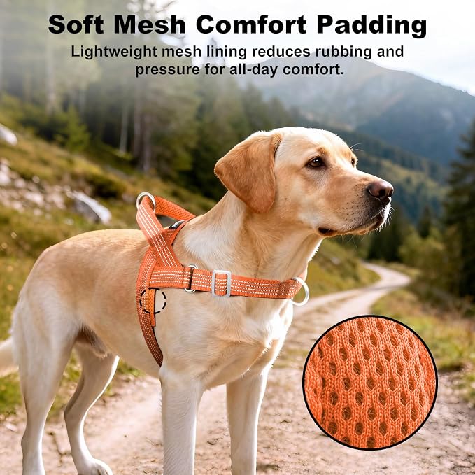 No Pull Dog Harness with Handle, Adjustable Soft Mesh Padded Vest | Reflective Walking Harness with Front Clip for Small Medium Large Dogs, Quick Fit No Escape for Training, Orange, L - Image 4
