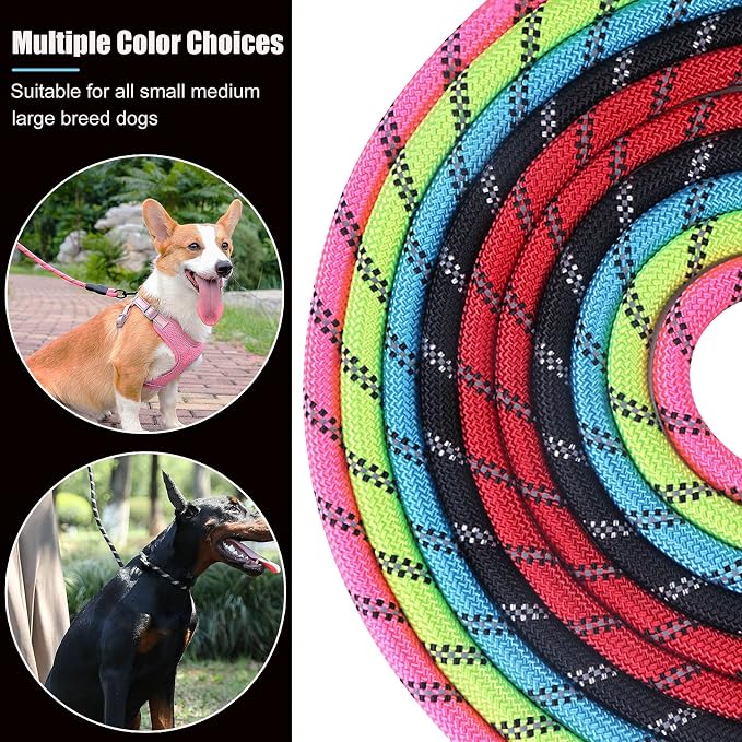 2 Pack Dog Leash, Heavy Duty Nylon Rope Pet Leashes(4FT-1/2,Black/Red) | Comfortable Padded Handle, Anti-tangle Swivel Clip, Reflective for Night Walks and Training, Climbing Rope for Strong Pullers - Image 7