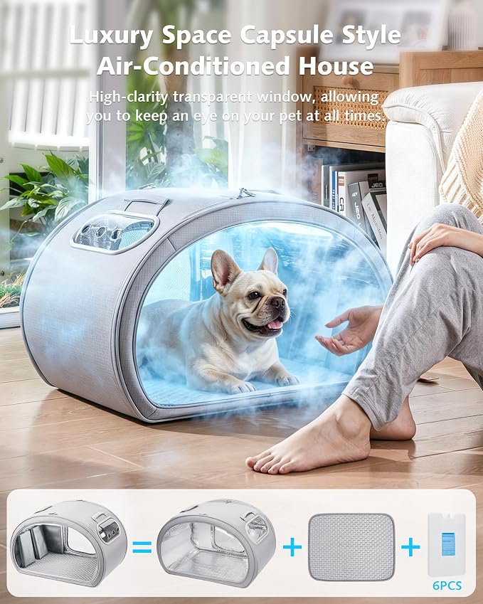 Pecute Cooling Dog House,with Cooling Mat for Small Dogs,Cat Bed,L,Gray | 6 Ice Packs for Cooler,Aluminum Film Insulation System,Breathable, Cool, Safe, and Sturdy AC Room for Cats in Hot Summer Days - Image 2