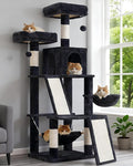 Cat Tree Tower Multi-Level with 2 Scratching Boards, GCT022G | 55.1 inch Cat Condo House with Hammock for Indoor Cats, 2 Plush Padding Platforms, Basket, Scratching Post, Toys, Dark Gray by Gitelnour