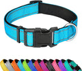 Reflective Dog Collar, Adjustable Soft Neoprene Padded,Sky Blue,L | Breathable Nylon for Large Dogs,Tear-Resistant Webbing,Chafe‑Free on Walks and Hikes,Metal D-Ring,Night Safety by PWOD