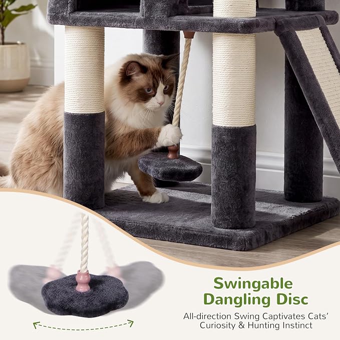 Globlazer 75in Tall Cat Tree Tower for Indoor Cats, F75B, Dark Grey | Large Cat Tree for Indoor Cats Large Adult, Multi-Level Cat Tower with 7 Scratching Posts, 2 Cat Condos, 2 Top Perches - Image 2