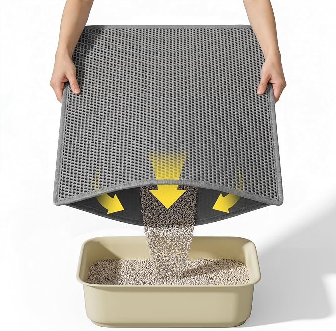 Cat Litter Mat, 30"x24", Waterproof, Easy to Clean (Grey-1Pack) | Double-Layer Honeycomb for Effective Litter Trapping, Premium Durable EVA, Non-Slip, Paw-Friendly Soft Surface by Kaxionage