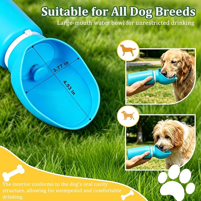 2 in 1 Foldable Dog Water Bottle, Leakproof Portable Pet Dispenser, Blue | Portable Water Dispenser for Cat, Rabbit, Puppy and Small Animals, for Pets Outdoor Walking, Hiking, Travel, BPA Free - Image 3
