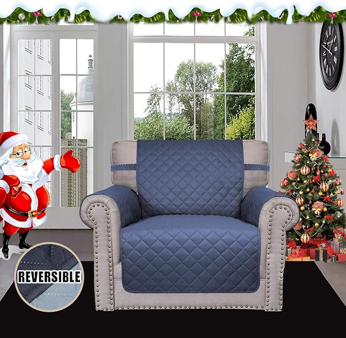 Easy-Going Reversible Couch Cover, Small Chair, Dark Blue/Light Blue | Machine Washable Slipcover For Dogs, Water Resistant Furniture Mat For Living Room, Non-Slip Sofa Cover, Pet Friendly - Image 2