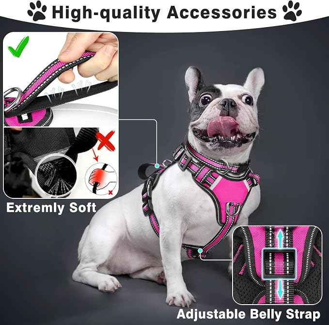 Pet Harness Collar and Leash Set, All-in-one Reflective Dog Harness No Pull with Adjustable Buckles for Puppies, Small, Medium, Large, and Extra-Large Dogs (Medium, Rosy) - Image 2